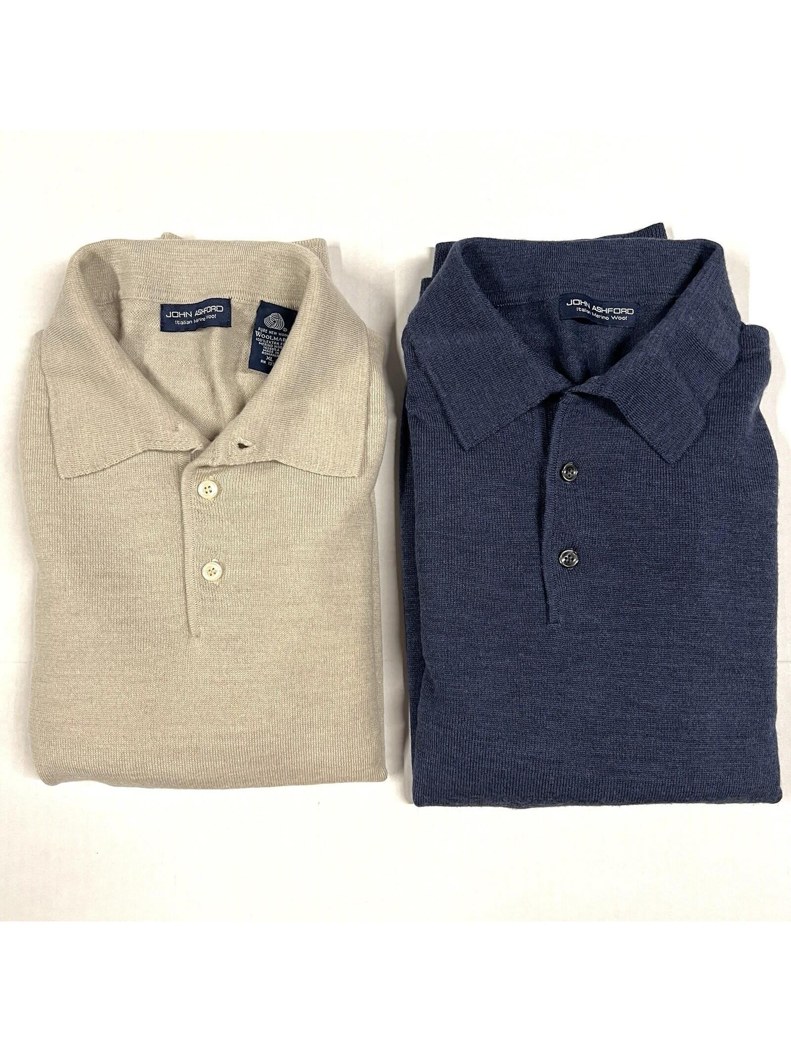2 John Ashford Italian Merino Wool Pullover Polo Collar Sweater Shirt Men Sz Xl